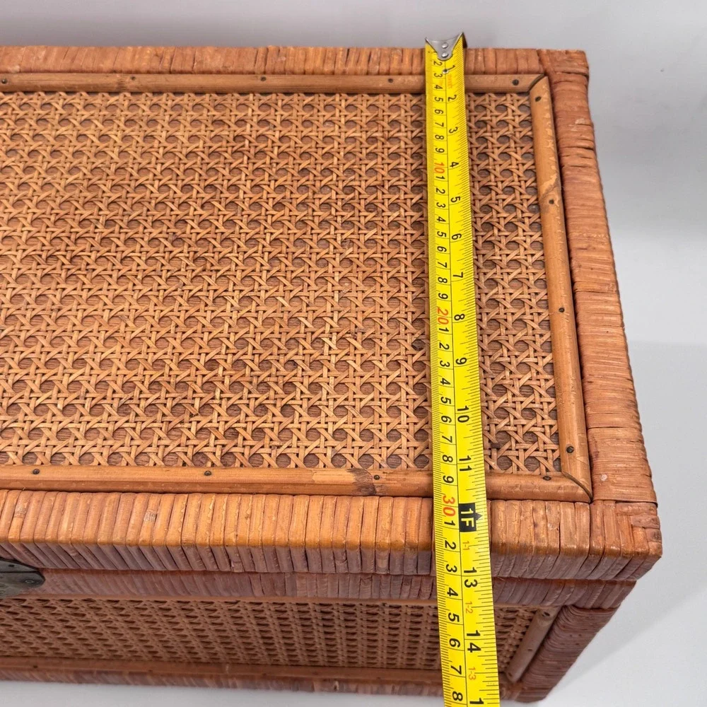 Vintage Chinese Cane & Rattan Storage Trunk Brass Hardware 27